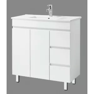 Slimline 900W x 390mm Bathroom Vanity & Basin Ceramic Top Feet 2 Pac Fingerpull - Picture 1 of 7