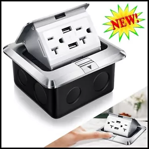 Pop up Floor Electrical Outlet Cover Box Kit 4.8A USB Charger 20A Waterproof NEW - Picture 1 of 7