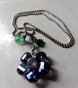 Wire Wrapped Austrian Crystal AB Pendant On Silver Chain Necklace 20" Purples - Picture 1 of 6