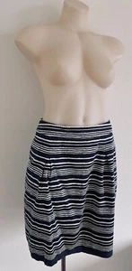 Jigsaw Pencil Skirt High Waist Knee Length Navy Blue Striped Cotton Size AU8 S - Picture 1 of 20