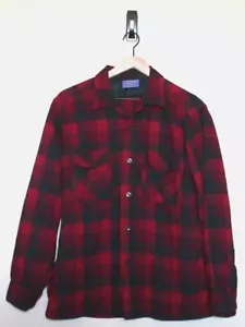Vintage Pendleton Board Shirt Shadow Plaid Flap Pocket Loop Collar Large 50s 60s - Picture 1 of 5