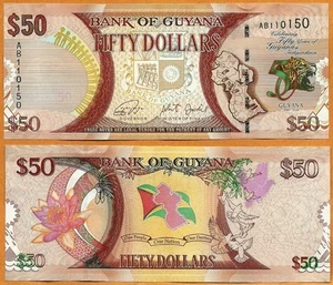 GUYANA 2016 UNC 50 Dollars P- 41 Banknote Paper Money Bill Commemorative Issue - Picture 1 of 1