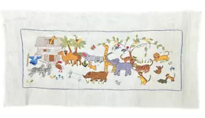 Fertig bestickt bunter Noahs Bogen und Tiere weiße Baumwolle ungerahmt - Bild 1 von 20