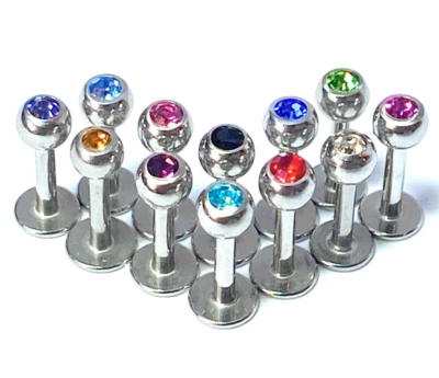 1pc Press-Fit Gem Ball 316L Surgical Steel 16g Labret Monroe Cheek Barbell - Image 1 of 4