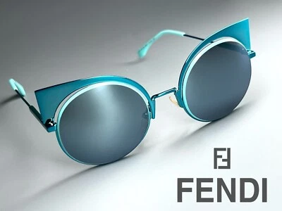 Новый FENDI солнцезащитные очки женщин FF 0177/S кошачий глаз 53-135 круглый металлический синий подлинный - Изображение 1 из 4