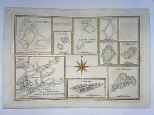 NUOVA ZELANDA ISOLA DI EST PITCAIRN 1780 RIGOBERT BONNE ANTICA MAPPA INCISA - Foto 1 di 9