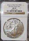 2012 (W) MS70 Silver Eagle Struck at West Point NGC - Brown Label