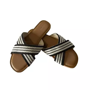 Old Navy Womens Size 10 Criss Cross Double Strap Sandals Black White Minimalist - Picture 1 of 10
