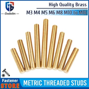 M3 M4 M5 M6 M8 to M16 Threaded Bar Brass Rod Studding Stud Long 30mm to 300mm - Picture 1 of 11