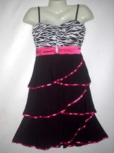 Minnie Marie Plus 1X 2X Zerbra Print Layer With Diamond Brooch Tie back Dress - Picture 1 of 1