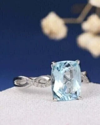 Женское кольцо с бриллиантом аквамарином огранки 2 карата с покрытием из белого золота 14 карат - Изображение 1 из 4