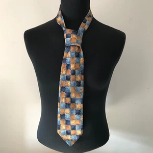Saint Michael M&S Silk Tie Blue Yellow Floral Square Print Made in Italy VTG - Picture 1 of 5