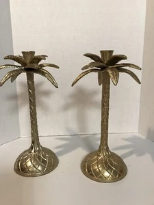 set of two golden colour diwali candlestick palm trees 12 1/2 inches tall - Picture 1 of 4