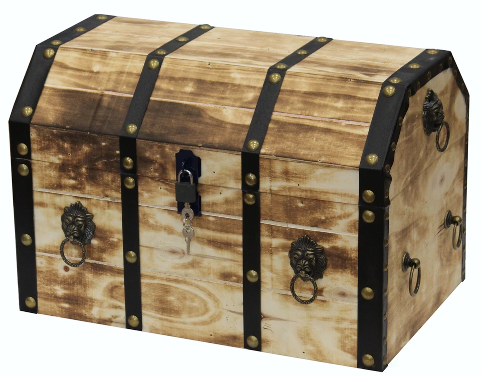Vintiquewise QI003319L Large Wooden Decorative Lion Rings Pirate Trunk with and