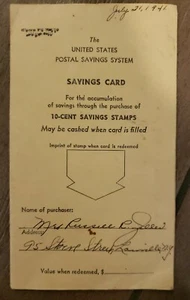 Tarjeta y estampillas postales de ahorro de Estados Unidos de 1941 - Imagen 1 de 6