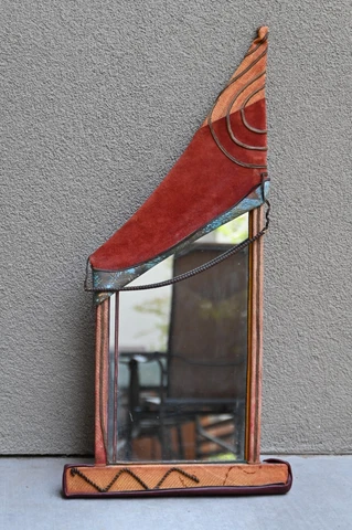 Vintage. Wooden mirror with snake skin inserts Cover