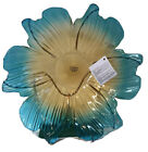 Bol décoratif 3D en verre art bleu/or de Murano fabriqué à la main 14,5 pouces D forme de fleur N