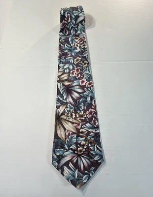 Corbata italiana 100 % seda con estampado de flores moradas Ted Lapidus - 58" x 4" Foto 1 de 4