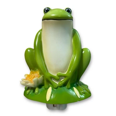 Almohadilla de rana y lirio de colección rara luz nocturna enchufe encendido apagado interruptor plástico sapo regalo Foto 1 de 4