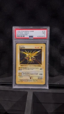 1999 Pokemon Holo Base Set Shadowless Zapdos Graded PSA 7 Near Mint - Image 1 of 2
