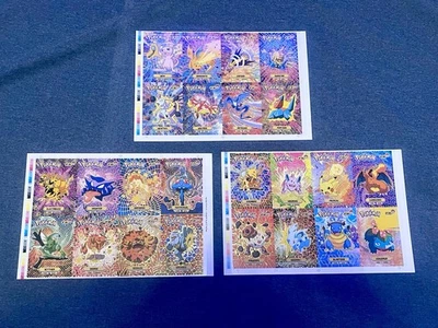 Juego de tres cartas holográficas sin cortar Pokémon región de Kanto edición Perú Foto 1 de 4