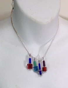 COLORFUL BLOWN GLASS NECKLACE ON 18" SILVER PLATE CHAIN J88CR v43 cl88cr - Picture 1 of 5