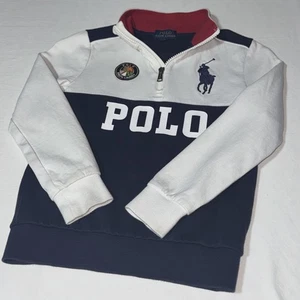 Polo Ralph Lauren Sweater Youth 7 Colorblock Spellout 1/4 Zip Big Pony Pullover - Picture 1 of 7