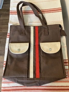 1970s VINTAGE Interpur Brown Canvas Tote Red Tan Striped Shoulder Bag RETRO - Picture 1 of 24