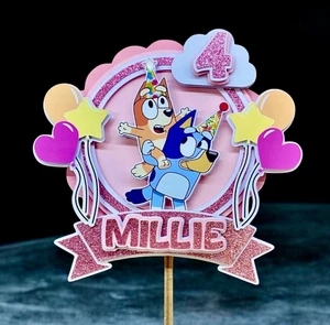 Personalised Birthday Cake Topper Pink Cartoon Design made from Card Stock - Picture 1 of 7