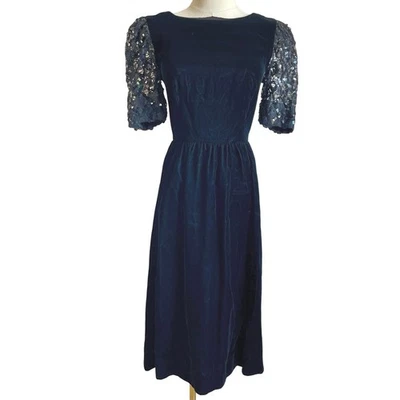 Vestido De Colección Saks 5th Avenue Negro Terciopelo Cuentas Lentejuelas Noche Cóctel 0-2 XS Foto 1 de 4