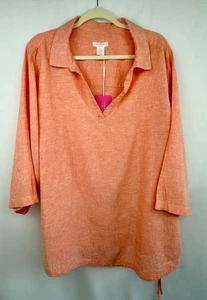 Top donna Isaac Mizrahi misto lino XXXL boho pullover pesca - Foto 1 di 14