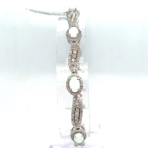 "Brazalete de diamantes ópalo sintético de plata de ley 925 de 7,5"" 13,55 g,21 quilates"  - Imagen 1 de 5