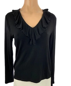 Lauren Ralph Lauren Size PM Black Knit Sweater Ruffles & Tiny Beads at Neckline - Picture 1 of 6