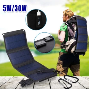 Faltbar Solarpanel Solarmodul Power Bank Handy USB Ladegerät Camping Wandern 30W - Bild 1 von 9