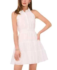1.STATE Collared Tiered Mini Dress Women's XS New Ivory Sleeveless Button Front - Picture 1 of 16