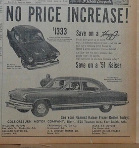 1951 newspaper ad for Kaiser autos - Henry J. Fashion Award winner, '51 Kaiser - Picture 1 of 1