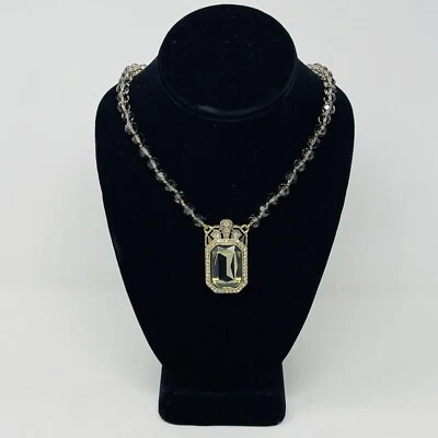 Vintage Heidi Daus Necklace Green Crystal Rectangle Round Crystal Beads Ornate - Image 1 of 4