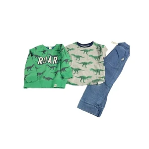 Gap Boys 4t Roar Dinosaur Matchig Outfit Set Green Sweatshirt shirt Pants - Picture 1 of 5