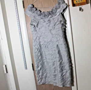 London Times Silver Tiered Floral Rayon Dress, Size 10, Party, Club, Flower Neck - Picture 1 of 7