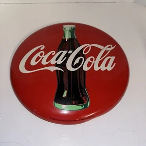 Vintage 1990 Coca-Cola Classic Red Metal Button Sign 12" Round - Picture 1 of 3