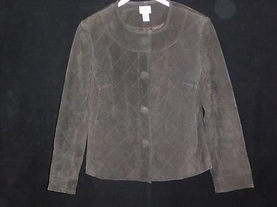 Chaqueta de cuero marrón gamuza forrada para mujer Chico's talla 1 RN # 79984. Foto 1 de 4