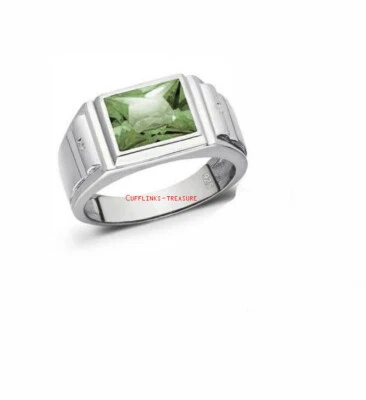 天然绿色紫水晶宝石 925 纯银戒指 男式 #808 — 第 1/4 张图片