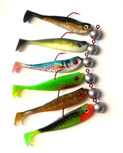 6 X MB Fishing Relais-Set 9 CM Inclus Vmc- Jig Gummifisch Softbait Sandre Perche - Photo 1/1
