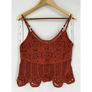Miss Me Crochet Tank Open Textured Beads Floral Orange Size M - Picture 1 of 8