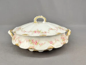 Theodore Haviland SCHLEIGER 341A Round Covered Serving Bowl Pink Flowers c. 1895 - Picture 1 of 14
