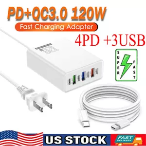 120W 6-Port USB C Fast Wall Charger Block Charging Station for Multiple Devices - Picture 1 of 20