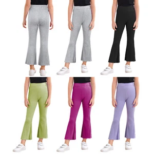 Kids Girls Trousers Workout Sweatpants Slim Fit Bell Bottoms Solid Color Pants - Picture 1 of 43