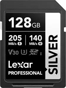Lexar 128GB SD Card SILVER, up to 205Mb/S Read, 140Mb/S Write, SDXC UHS-I Memory - Picture 1 of 11