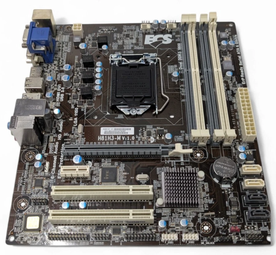 ECS H81H3-M V1.0 MicroATX LGA1150 Motherboard DDR3 HDMI VGA USB3.0 Intel 4th Gen - Image 1 of 4