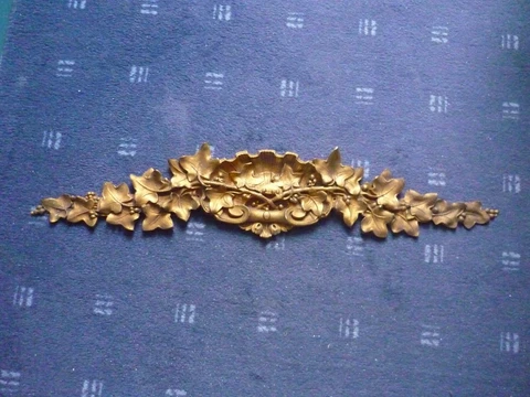 19TH Antique French Gilded Bronze Shell Pediment 18" 1/2 Hardware oak leaf Cover